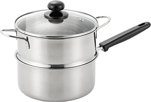 ヨシカワ 片手鍋 二段蒸し器 ステンレス 18cm 蒸し料理 ガス火・IH対応 蒸しごよみ SJ3357 ヨシカワ 片手鍋 蒸し器 選び方 実物画像・外観写真