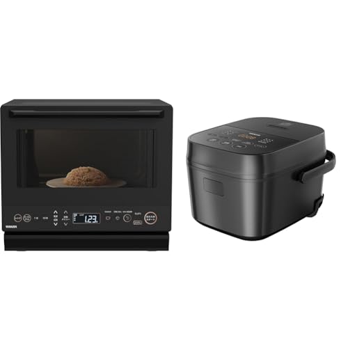 【セット買い】 [山善] 電子レンジ オーブンレンジ 26L スリム 1000W フラットテーブル YRS-F160V(B) + 炊飯器 5.5合 マイコン式 低温調理 AMRC-10M(B) ブラック 山善 電子レンジ 炊飯器 セット買い 選び方 実物画像・外観写真
