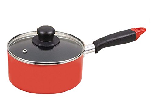 パール金属 ワコートレーディング 焼付塗装 片手鍋 16cm ガラス蓋付 ふっ素加工 IH対応 ニューフォア HB-8050 レッド パール金属 ワコートレーディング 片手鍋 選び方 実物画像・外観写真