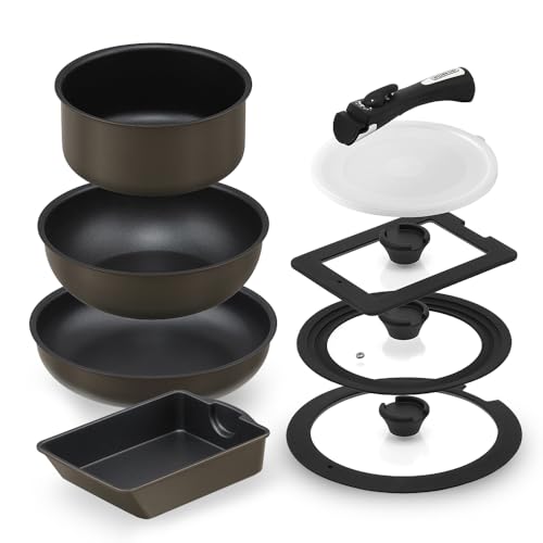 アイリスオーヤマ フライパン 9点セット ダイヤモンドコートパン マルチエッグパン入り 蓋付き IH/ガス火対応 こびりつきにくい お手入れ簡単 MEGI-9S ブラウンメタリック アイリスオーヤマ フライパン 9点セット 選び方 実物画像・外観写真