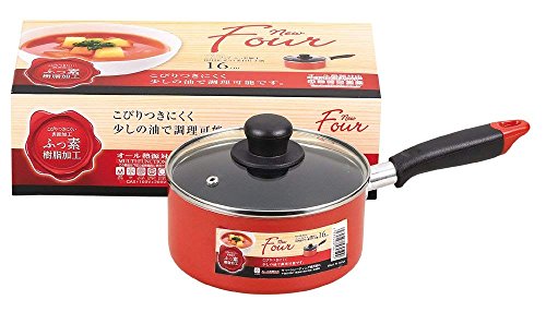 パール金属 ワコートレーディング 焼付塗装 片手鍋 16cm ガラス蓋付 ふっ素加工 IH対応 ニューフォア HB-8050 レッド 最後 画像