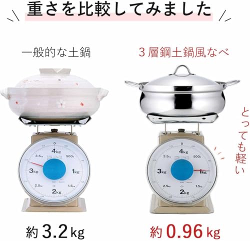 下村企販 卓上鍋 26cm 三層鋼 【日本製】 IH・ガス火対応 食洗機対応 3~4人用 割れにくい 軽量 熱伝導率がいい アルミ芯 ステンレス フタ付き 土鍋 燕三条 45891 中間 画像