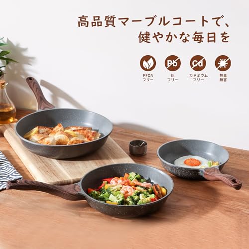 SENSARTE フライパン 20cm IH・ガス火対応 マーブルコート 焦げ付きにくい 有害物質不使用 お手入れ簡単 ノンスティック加工 こびりつきにくい グレー 高熱効率 一年保証 最後 画像