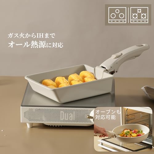 CAROTE カローテ フライパン セット 16点 IH対応 ガス火対応 PFOAなどの有害物質不使用 5層構造 軽量 取っ手のとれる マーブルコート くっつきにくい 鍋セット 卵焼き器 洗いやすい オーブン対応 一年保証 「アイスクリーム」シリーズ グレージュ 中間 画像