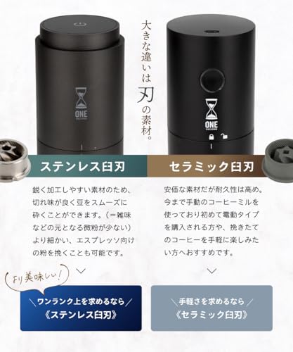 ONE SECOND 【ワンランク上の美味しさ】【エスプレッソ対応】 電動コーヒーミル 38段階 ステンレス刃 臼式 自動停止 タッチ操作 コードレス 水洗い可能 LINCS リンクス 中間 画像