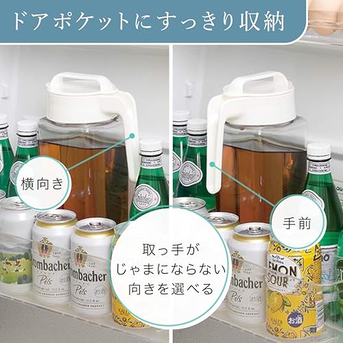 岩崎工業 ラストロウェア スクエア ピッチャー 冷水筒 耐熱 縦横置き 2.1L 日本製 麦茶ポット 冷茶 ボトル 冷水ポット お茶ポット 水出し 水出しコーヒー ウォーター ジャグ 横置き 広口 ホワイト K-1298 WH 中間 画像