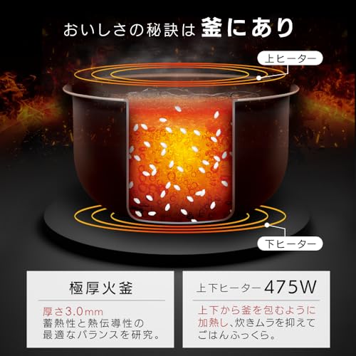 アイリスオーヤマ マイコン炊飯器 3合 一人暮らし 9種ヘルシーメニュー 自動メニュー搭載 銘柄炊き分け 軽量カップ付き RC-BMA30-B ブラック 中間 画像
