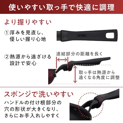 サーモス デュラブルシリーズ フライパン 26cm レッド ガス火・IH対応 焦げつきにくい 耐久性コーティング PFOA PFOS不使用 握りやすいハンドル設計 KFM-026 R 中間 画像