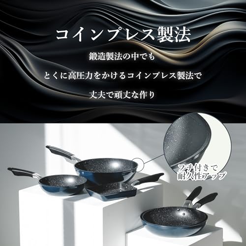 パール金属 フチ付きで頑丈・マーブル加工でこびりつきにくいフライパン 28cm IH対応 マーブルコート 金属ヘラOK フチ付 鍛造 コインプレス製法 ネイビー AZ-5616 中間 画像