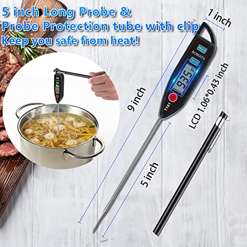 BOMATA Waterproof IPX7 Thermometer for Water, Liquid, Candle and Cooking. Instant Read Food Thermometer with Long Probe for Cooking, Meat, BBQ! T101 (Black Color) 中間 画像