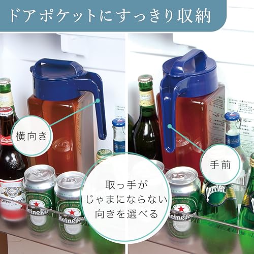 岩崎工業 ラストロウェア スクエア ピッチャー 冷水筒 耐熱 縦横置き 2.1L 日本製 麦茶ポット 冷茶 ボトル 冷水 お茶ポット 水出し 水出しコーヒー ウォーター ジャグ 横置き 広口 マリンブルー K-1298 MB 中間 画像