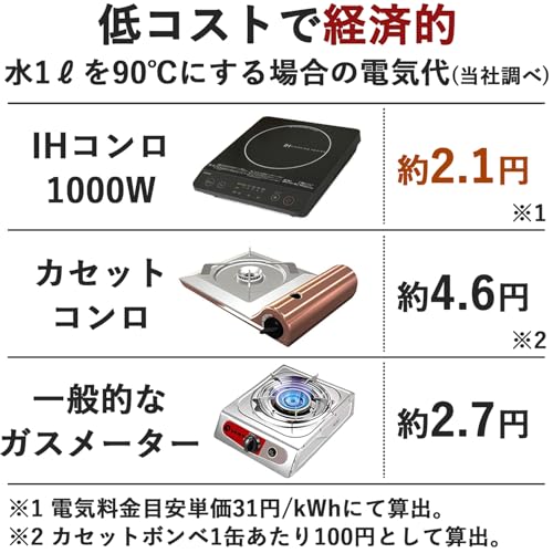 [山善] IHコンロ IHクッキングヒーター 卓上 小型 一人暮らし 二人暮らし 1000W 火力調整5段階 揚げ物対応 保温 IH調理器 マグネットプラグ仕様 ブラウン EER-S100(BR) 中間 画像