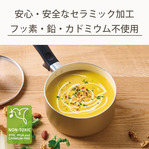 京セラ 片手鍋 16cm ガラス蓋付 セラブリッド PFAS 鉛 カドミウム フッ素 不使用 セラミック 加工 IH ガス 対応 中火以下 ベージュ IH対応 CN-16CBG-AZ 【Amazon.co.jp 限定】 中間 画像