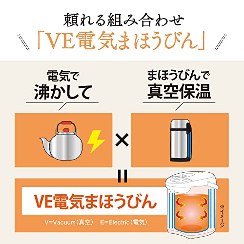 象印マホービン 電気ポット 2.2L 優湯生 省エネタイプ VE電気まほうびん 5段階温度設定 ブラウン CV-GA22-TA 中間 画像