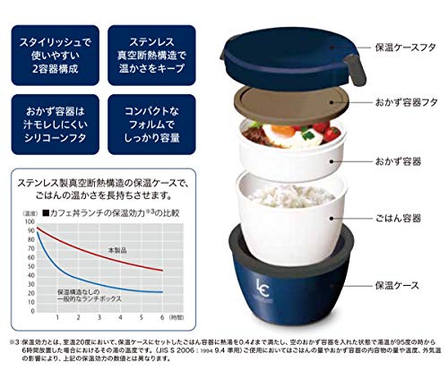 アスベル 保温弁当箱 ランタスカフェ丼CD-800 盛り付け簡単 800ml ネイビー 多彩なメニューに対応 A3256 中間 画像