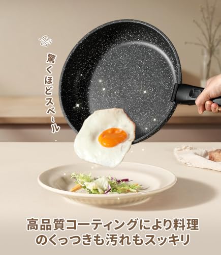 CAROTE カローテ フライパン セット 7点 IH·ガス火対応 PFOA PFOS フリー 鍋セット 取っ手のとれる 一人暮らしセット マーブルコート スルスルすべる くっつきにくい お手入れが簡単 オーブン対応 一年保証 黒 ブラック EWシリーズ 中間 画像