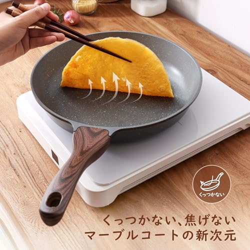 SENSARTE フライパン 28cm IH・ガス火対応 マーブルコート 焦げ付きにくい 有害物質不使用 お手入れ簡単 ノンスティック加工 こびりつきにくい グレー 高熱効率 一年保証 中間 画像