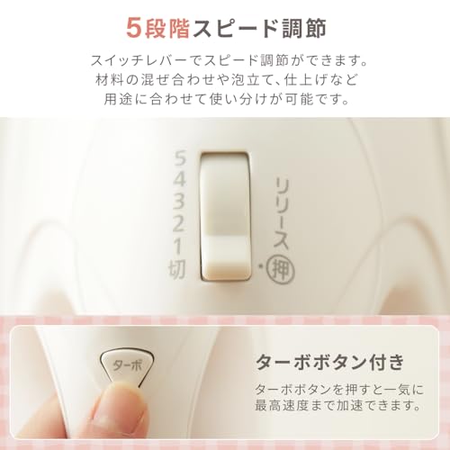 アイリスオーヤマ(IRIS OHYAMA) ハンドミキサー 電源コード、ビーターが収納できるケース付き ホワイト PMK-H01-Wの特徴・詳細 画像