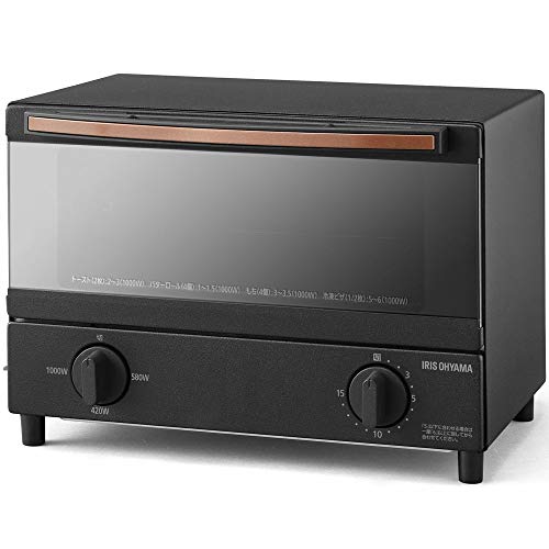 アイリスオーヤマ スチーム トースター オーブントースター 2枚焼き 温度調節 トレー タイマー機能付 横型 BLSOT-011-B ブラックの外観・全体像 画像